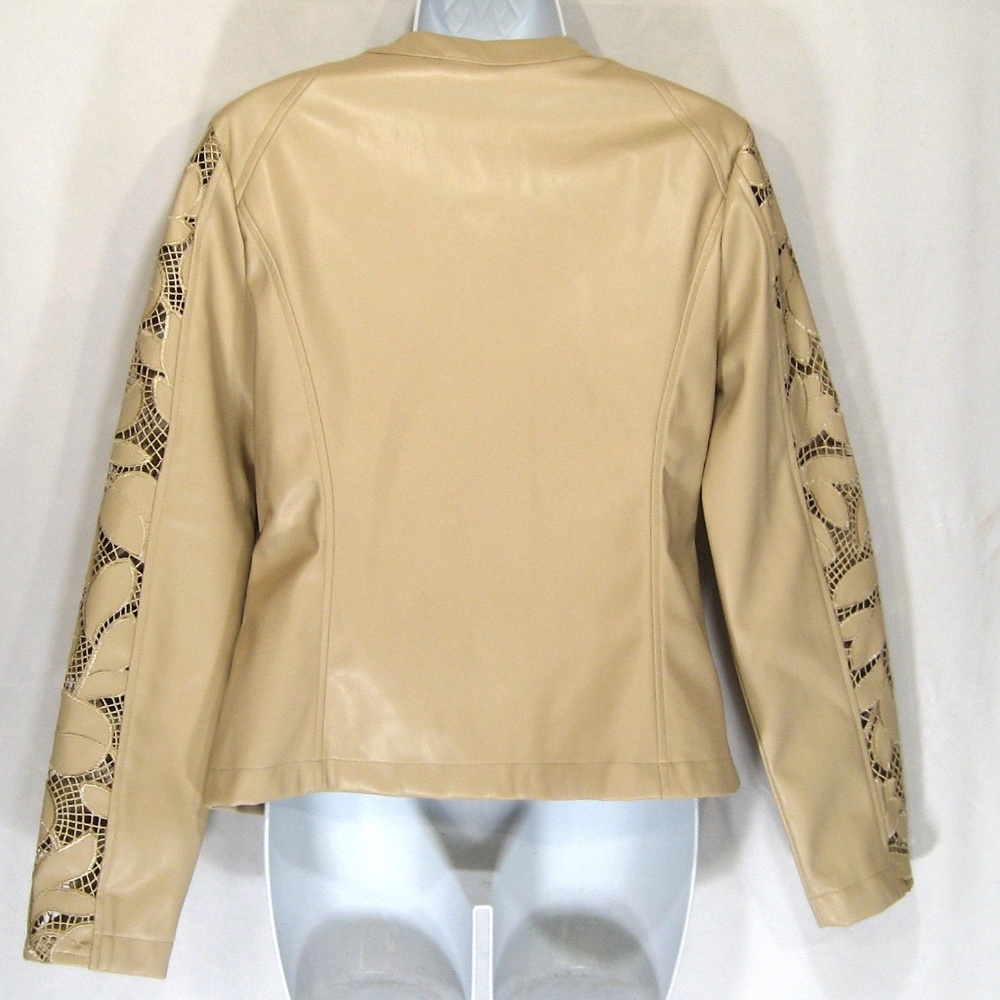BAGATELLE COLLECTION BEIGE SOFT FAUX LEATHER COMFORT SPRING EMBROIDERY JACKET - Picture 5 of 6